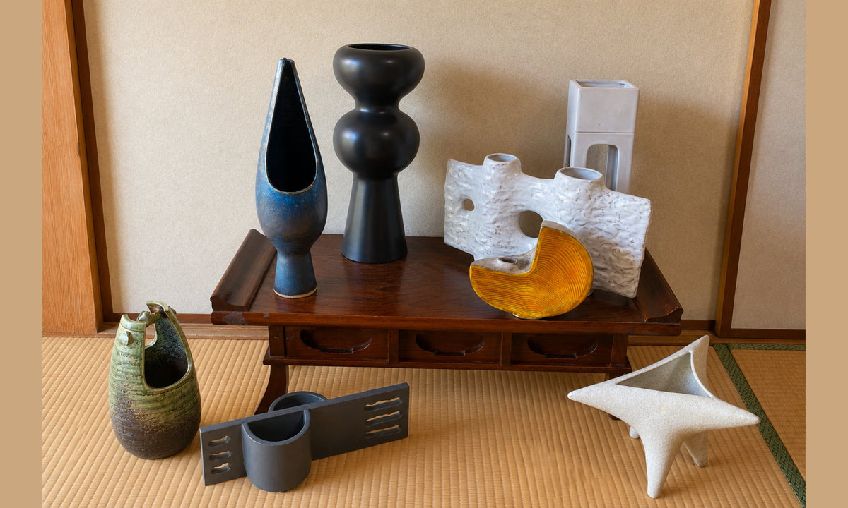 Selection of sold vintage Japanese ikebana vases displayed in full